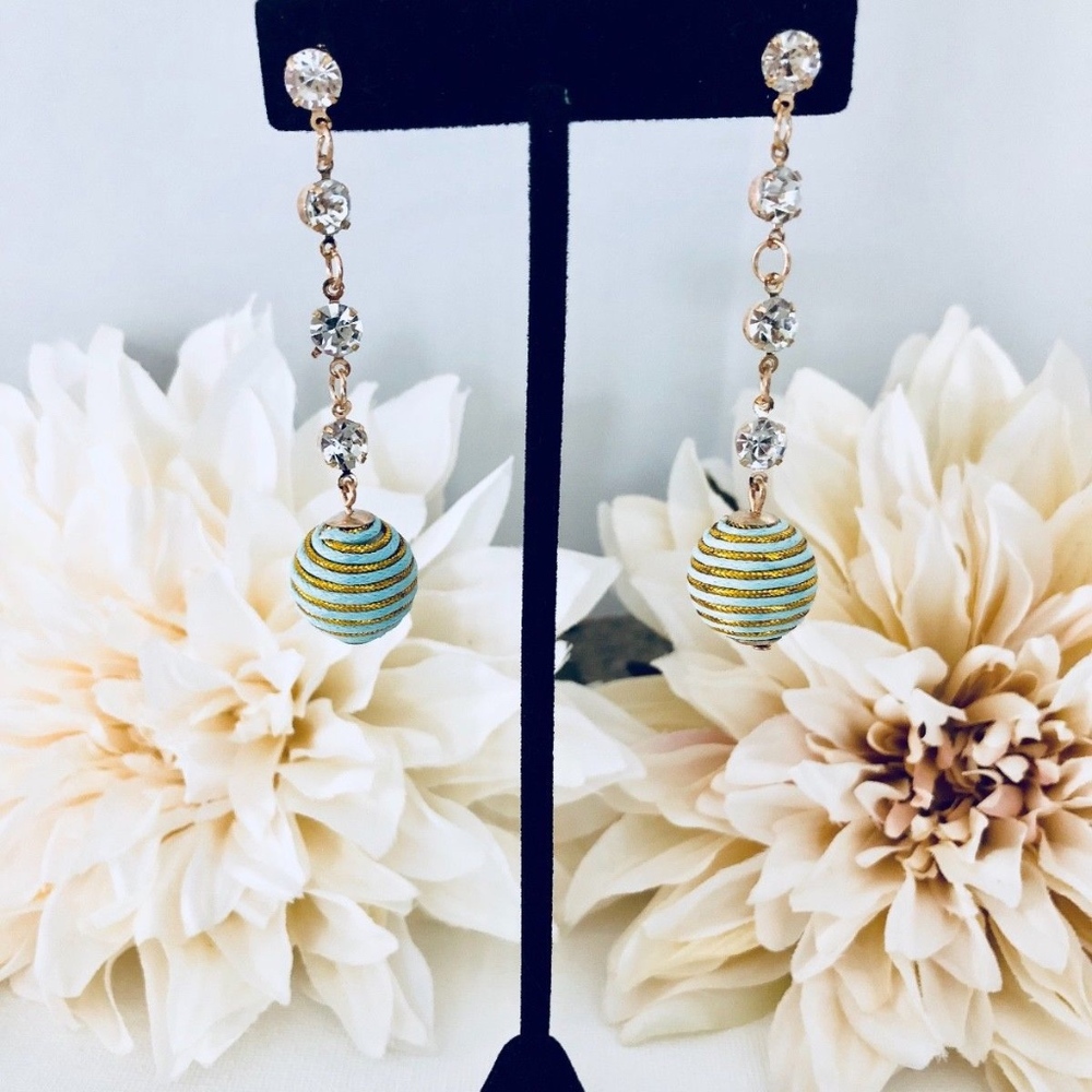 Womens Wrap ball earrings crystal stud long gold